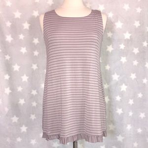 LOGO Layers Stripe Print Knit Tank w/ Ruffle Hem
